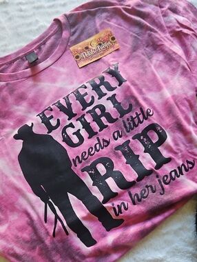 Gildan Pink Tie-Dye "Every Girl Needs a Little Rip" Short Sleeve Tee